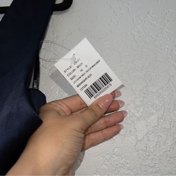 NWT Lovely x Dessy Collection Midnight Navy Twist Strap Slip Dress Size 16 - Picture 5 of 9